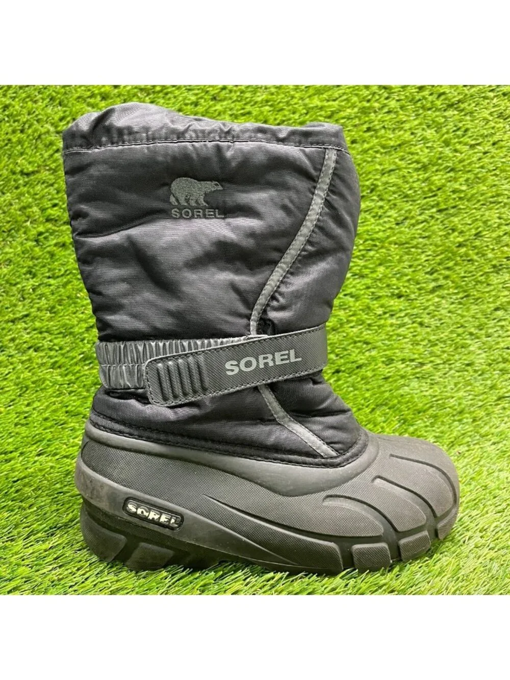 Sorel Flurry Boys Size 3Y Black Outdoor Waterproof Pull On Winter Snow Boots